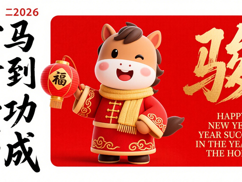  装饰画马年新年海报新年春节2026 