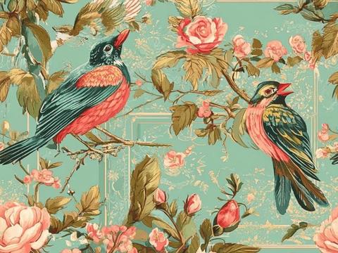  中古美式家居客厅 带动画 中古风壁画 