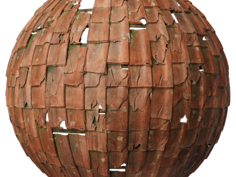  屋顶瓦片破旧陶土瓦西班牙瓦 PBR材质贴图 1k 