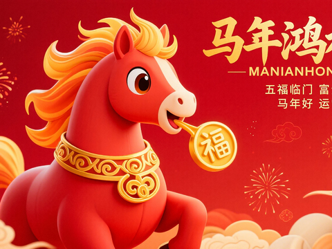  装饰画马年新年海报新年春节2026 