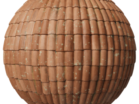  屋顶瓦片老旧陶土瓦西班牙瓦 PBR材质贴图 1k 