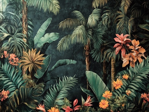  中古美式家居客厅 带动画 中古风壁画 