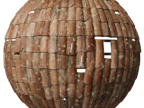  屋顶瓦片破旧陶土瓦西班牙瓦 PBR材质贴图 1k 