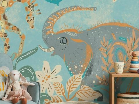  中古美式家居客厅 带动画 中古风壁画 