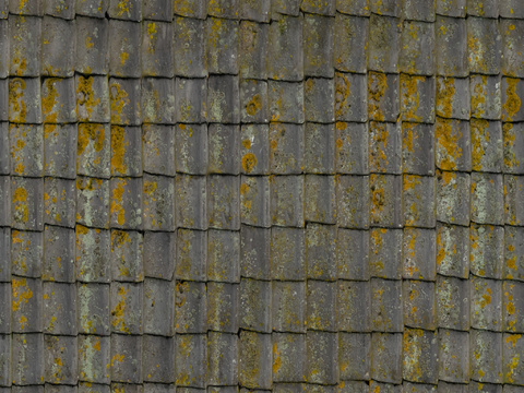  屋顶瓦片老旧陶土瓦西班牙瓦青瓦 PBR材质贴图 2k 