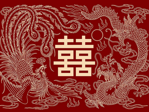  中式结婚龙凤传统刺绣图案贴图 