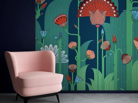  中古美式家居客厅 带动画 中古风壁画贴图 