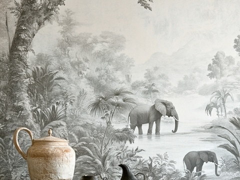  中古美式家居客厅 带动画 中古风壁画贴图 