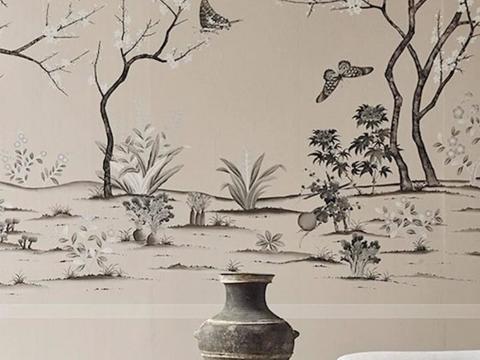  中古美式家居客厅 带动画 中古风壁画贴图 