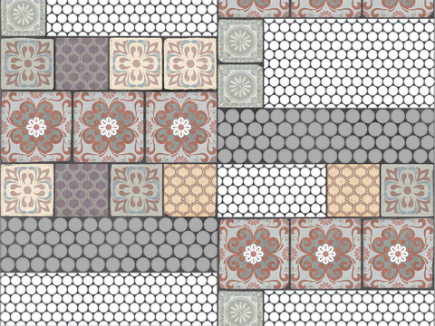  小花砖地砖瓷砖 现代复古花砖  石材拼花 