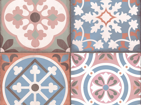  现代复古花砖  石材拼花 小花砖地砖瓷砖 