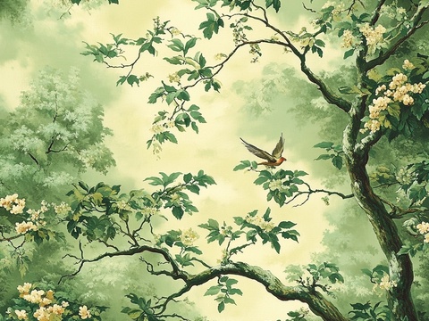  中古美式家居客厅 带动画 中古风壁画贴图 