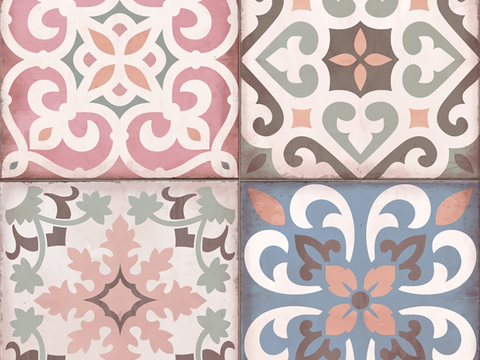  小花砖地砖瓷砖 现代复古花砖  石材拼花 