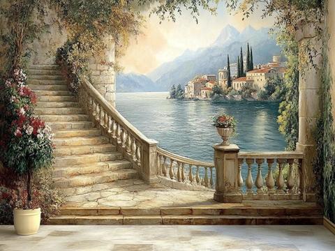  中古美式家居客厅 带动画 中古风壁画贴图 