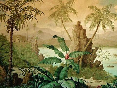  中古美式家居客厅 带动画 中古风壁画贴图 