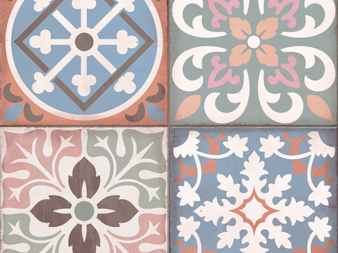  小花砖地砖瓷砖 现代复古花砖  石材拼花 