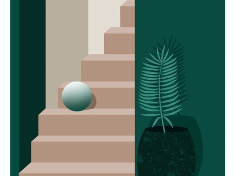  现代当代莫兰迪色系几何空间建筑艺术画 