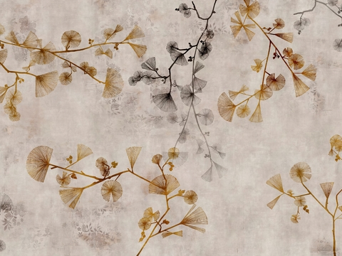  中式新中式银杏画壁画壁纸壁布墙纸墙布背景墙 