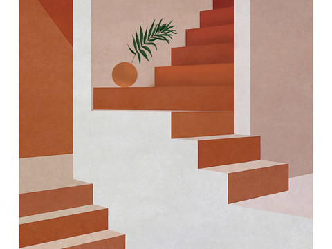  现代当代莫兰迪色系几何空间建筑艺术画 