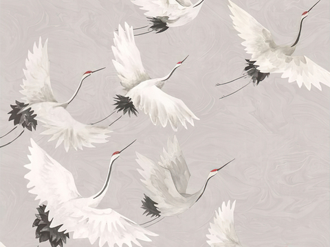 中式新中式祥瑞飞鹤画壁纸壁布墙纸墙布背景墙