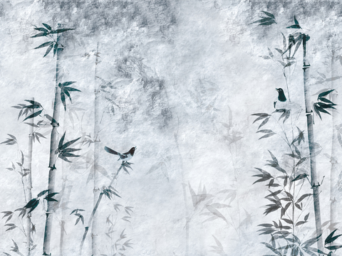  中式新中式水墨竹子透光画壁纸壁布墙纸墙布背景墙 