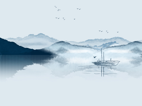  中式新中式画水墨画壁纸壁布墙纸墙布背景墙 