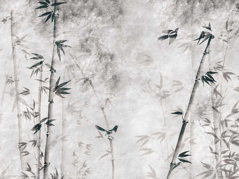  中式新中式水墨竹子透光画壁纸壁布墙纸墙布背景墙 