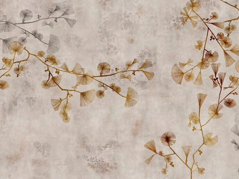  中式新中式银杏画壁画壁纸壁布墙纸墙布背景墙 