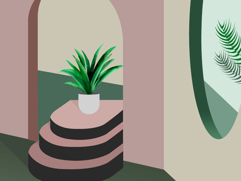  现代当代莫兰迪色系几何空间建筑艺术画 