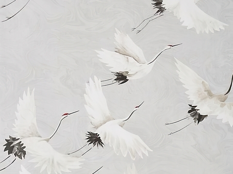 中式新中式祥瑞飞鹤画壁纸壁布墙纸墙布背景墙