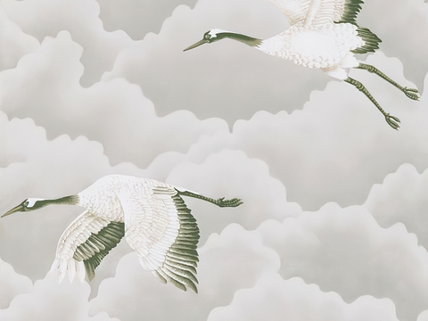 中式新中式祥瑞飞鹤画壁纸壁布墙纸墙布背景墙