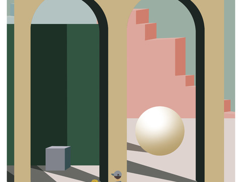  现代当代莫兰迪色系几何空间建筑艺术画 