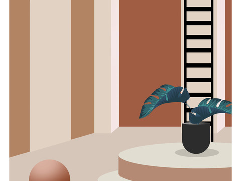  现代当代莫兰迪色系几何空间建筑艺术画 