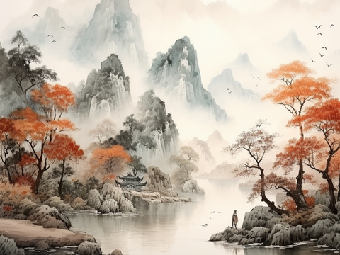  新中式中式挂画 山水挂画 