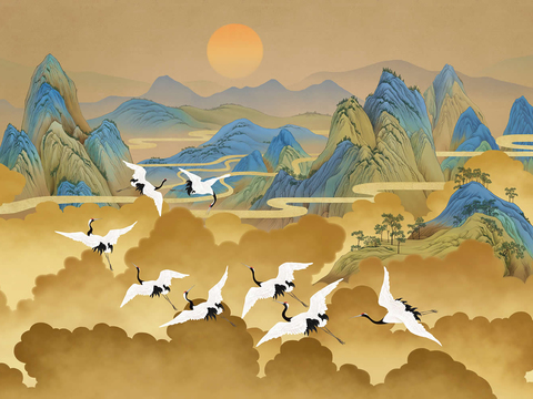 新中式飞鹤高山壁纸