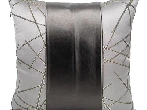 现代抱枕 枕头 拼接抱枕 皮革抱枕