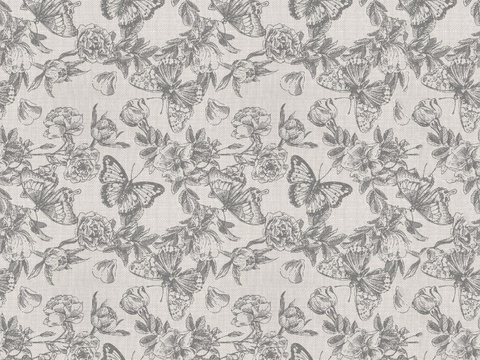 法式复古无缝花纹布纹 无缝中式花鸟植物蝴蝶壁纸