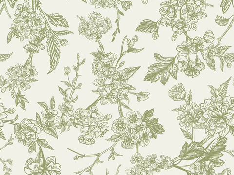 法式复古绿色碎花小清新布料墙纸壁画