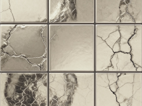 现代中古风马赛克 诧寂风米白色电镀瓷砖 冰裂纹珍珠白瓷砖