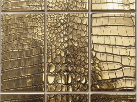 轻奢极简 金色电镀瓷砖 仿鳄鱼皮金色瓷砖 香槟金色瓷砖