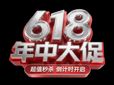 金属字 618年中大促 银色字