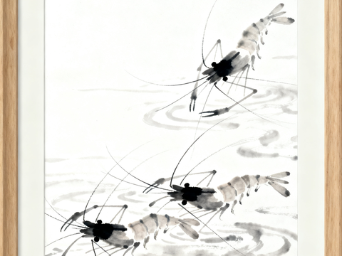  齐白石风格虾 水墨画 中式字画 