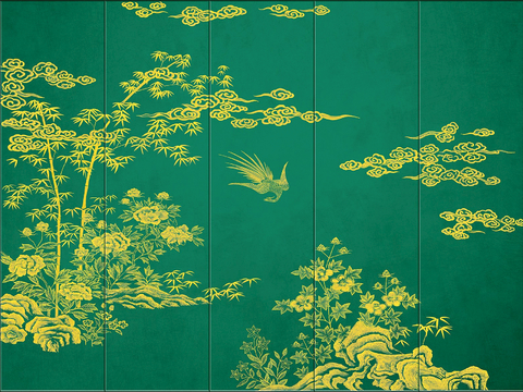 新中式立体壁画 背景墙壁画 山水壁画 墙画 壁纸 墙纸 墙布