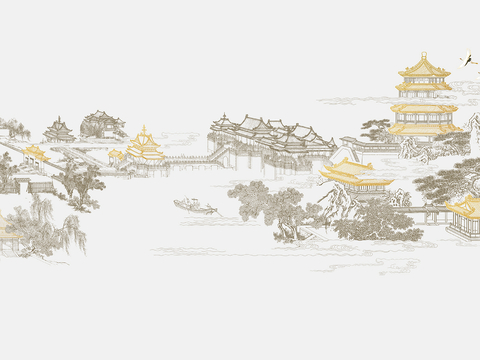 新中式立体壁画 背景墙壁画 山水壁画 墙画 壁纸 墙纸 墙布