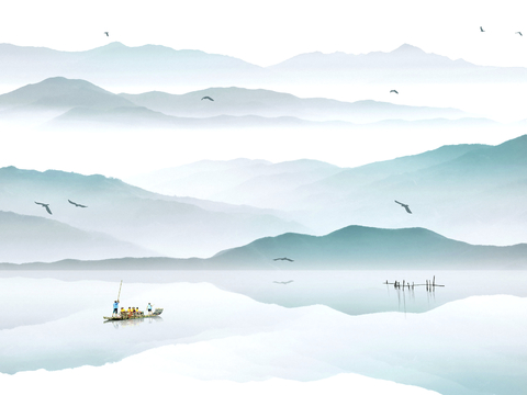 新中式立体壁画 背景墙壁画 山水壁画 墙画 壁纸 墙纸 墙布