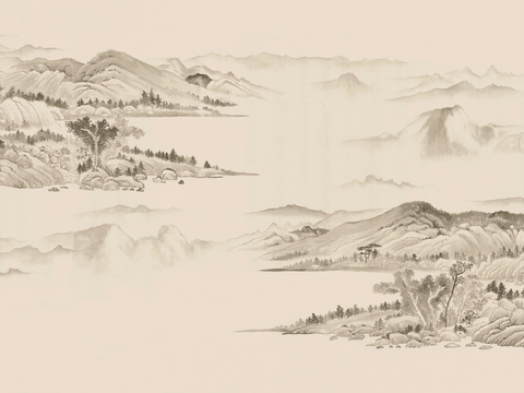 新中式立体壁画 背景墙壁画 山水壁画 墙画 壁纸 墙纸 墙布