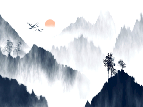 新中式立体壁画 背景墙壁画 山水壁画 墙画 壁纸 墙纸 墙布