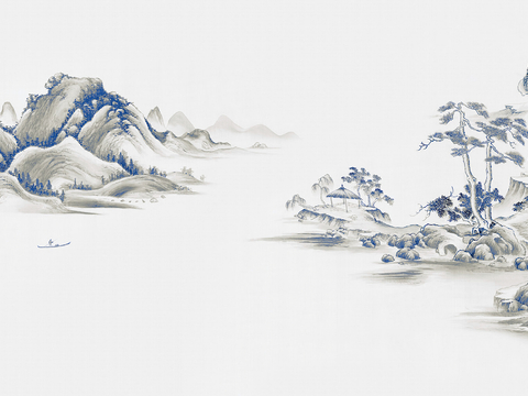 新中式立体壁画 背景墙壁画 山水壁画 墙画 壁纸 墙纸 墙布