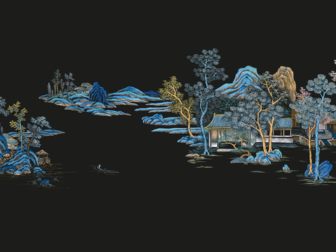 新中式立体壁画 背景墙壁画 山水壁画 墙画 壁纸 墙纸 墙布