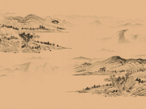 新中式立体壁画 背景墙壁画 山水壁画 墙画 壁纸 墙纸 墙布